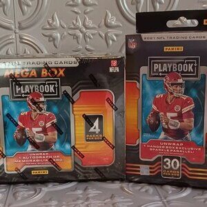 2 Box Lot 2021 Playbook NFL Football Mega Box and Hanger Box Auto Or Memorabilia